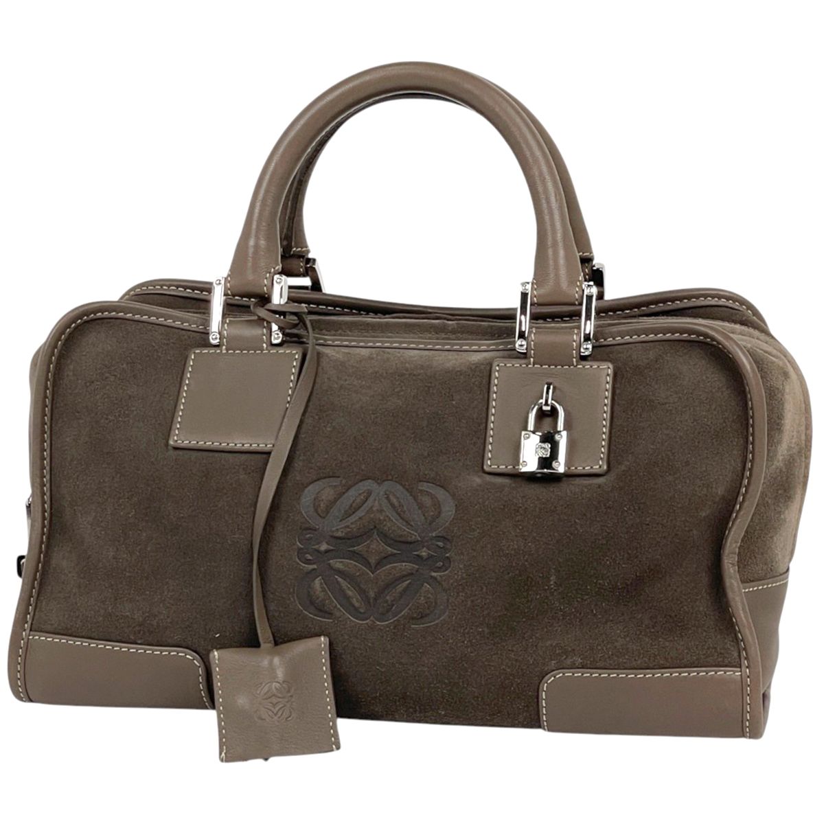 ロエベ LOEWE ハンドバッグ アマソナ28 アナグラム スエード ブラウン レディース 【中古】 138,000円