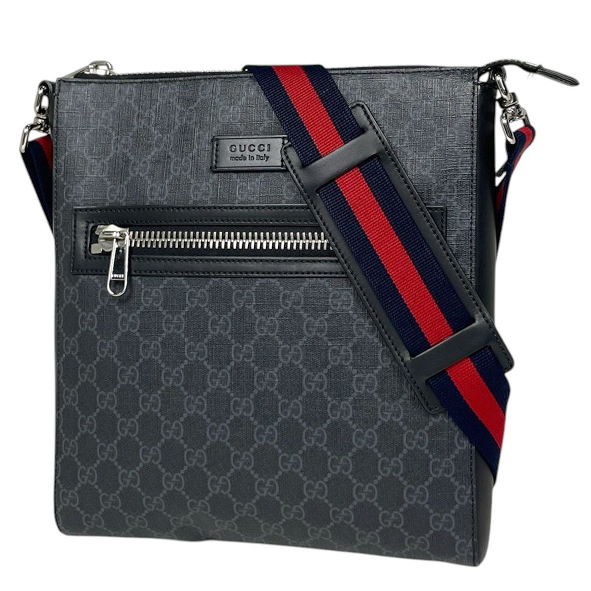 グッチ GUCCI ショルダーバッグ GG柄 GGスプリーム シェリーライン ウェブ コーティングキャンバス ブラック 474137 メンズ 【中古】
