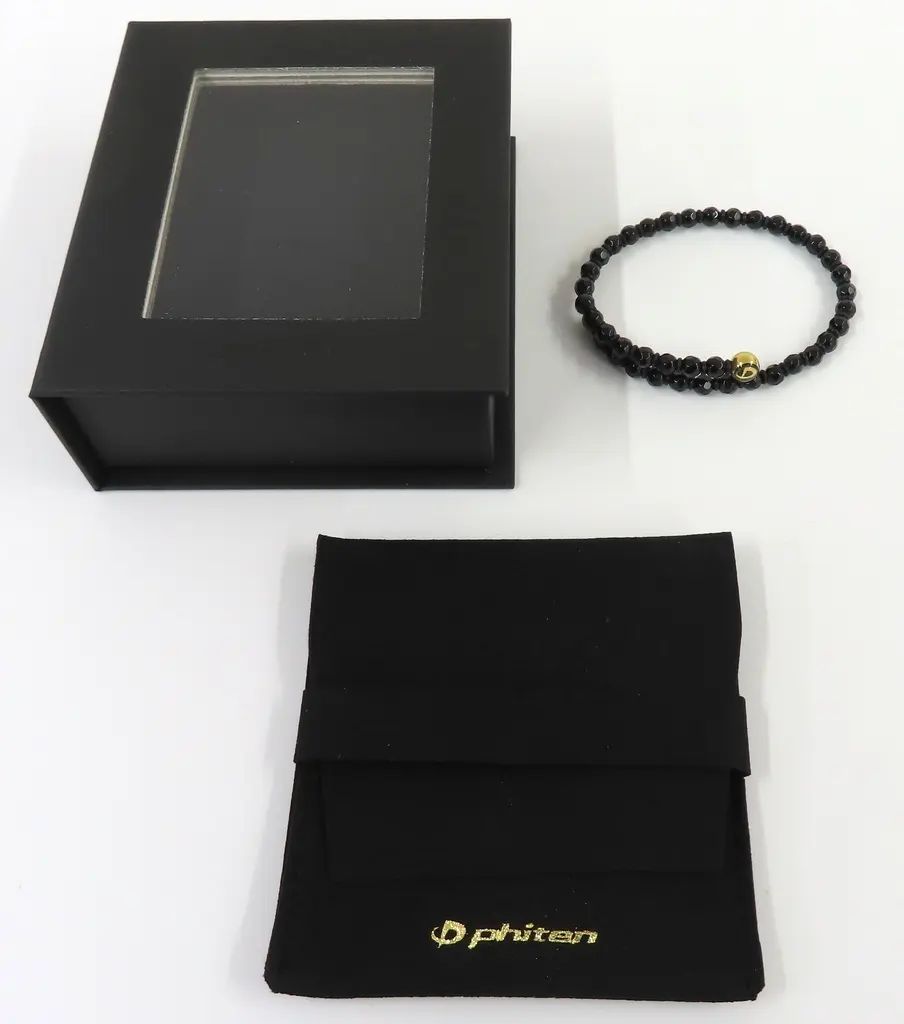 【中古】銀製品・指輪・アクセサリー 羽生結弦×phiten ファイテンクリスタルブレスレット オニキス 4mm玉