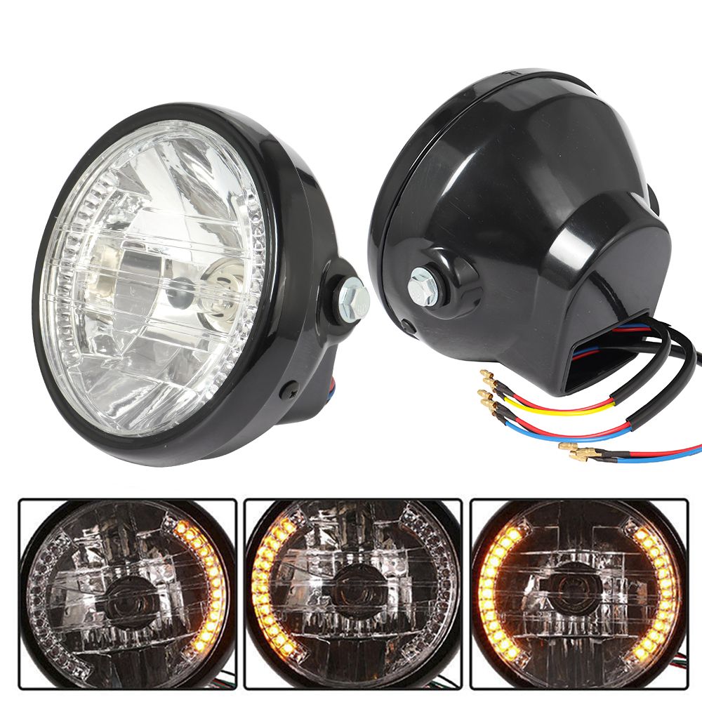 汎用 7インチ ラウンドヘッドライト 12V ハーレー ボバー ホンダ ヤマハ カワサキ カフェレーサー対応 ターンシグナル付き