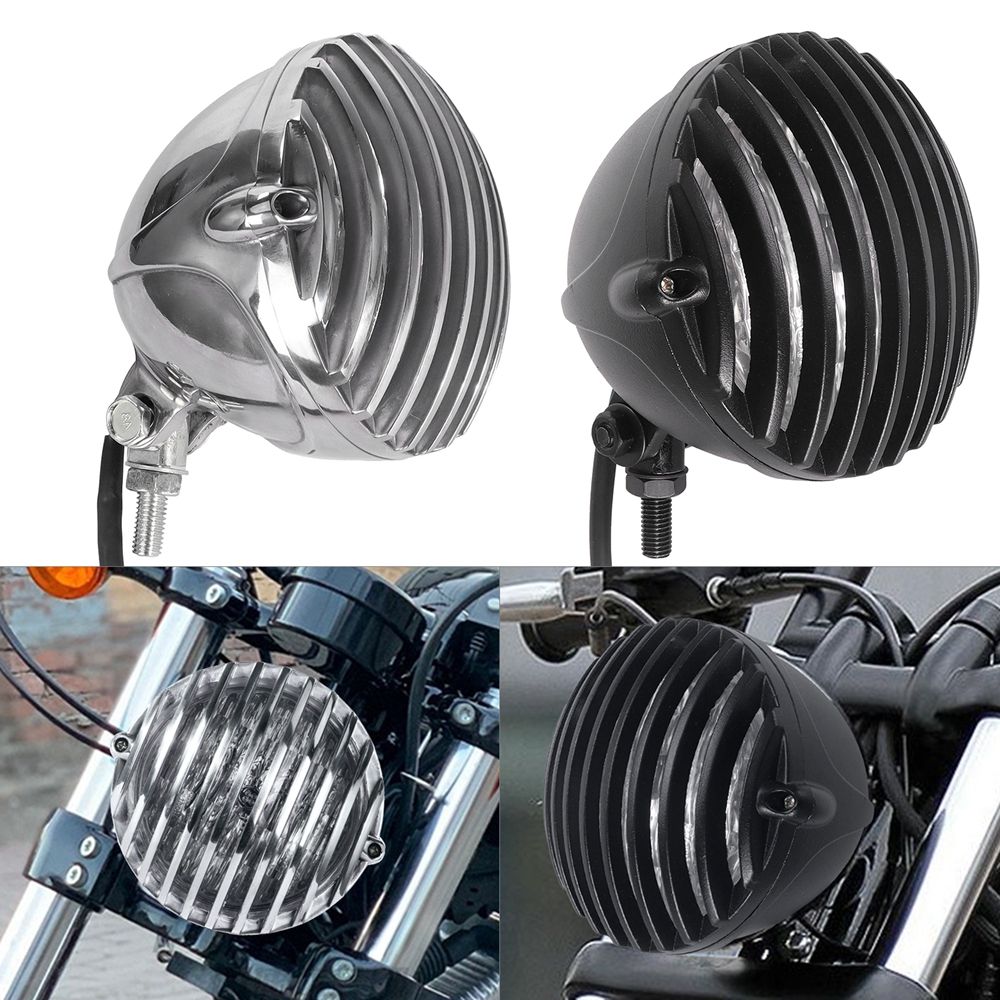 ポリッシュ仕上げスキャロップ型5インチヘッドライト フィン付きグリル ハーレーXL883 XL1200対応