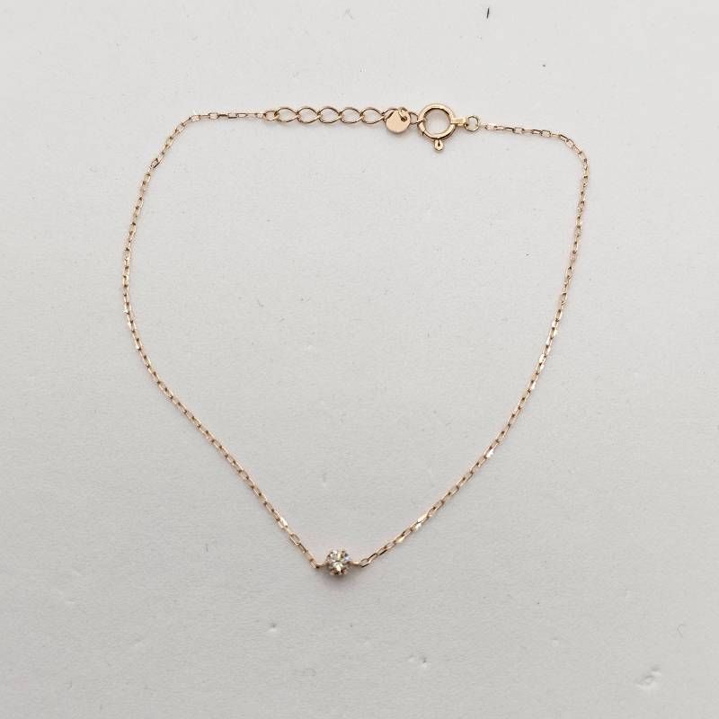 【極美品】天然 ダイヤモンド 0.08ct 一粒 ブレスレット K18YG 18金 イエローゴールド 全長18.5cm 16.5cm アジャスター付 華奢 スキンジュエリー 4月誕生石 貴金属 ジュエリー レディース 本体のみ 刻印有