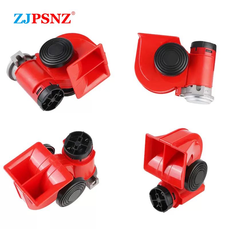 ZJPSNZ デュアルトーン電気エアホーン 車・バイク用 12V 24V対応 132dB レッド