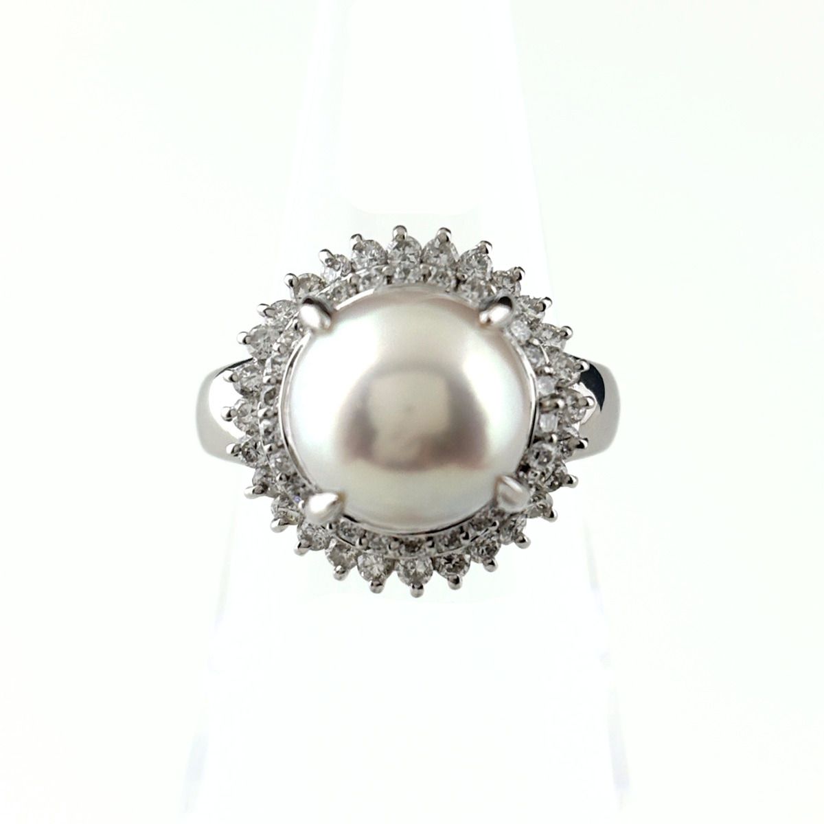 パール プラチナ 指輪 メレダイヤ 真珠 リング 9号 Pt850 パール ダイヤモンド レディース 【中古】