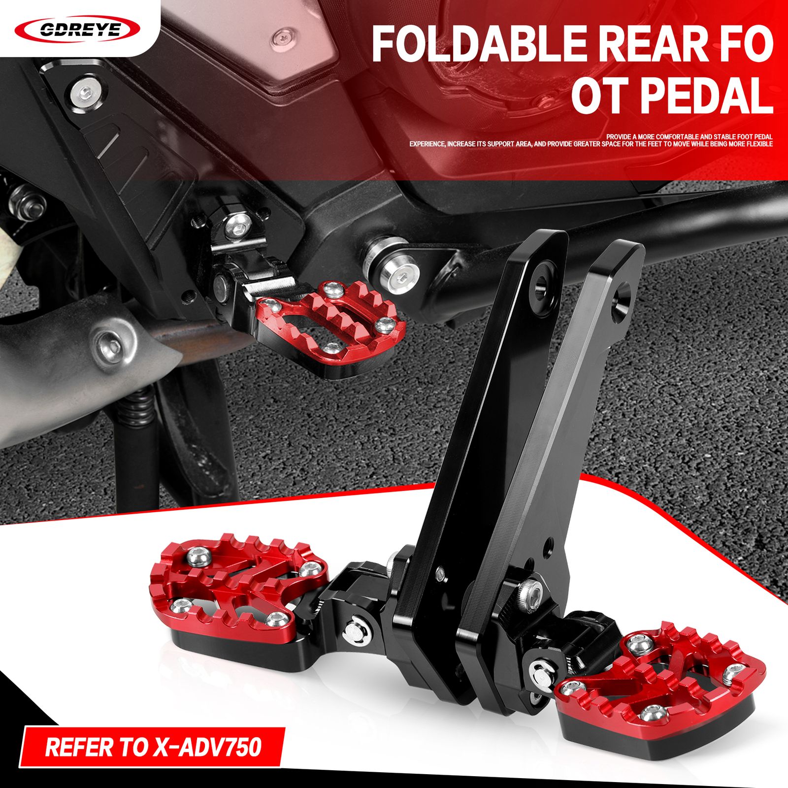 GDREYE ホンダ X-ADV750 XADV750 2021〜2025対応 リアフットレストキット 折りたたみ式フットペグ 乗員用フットペダル