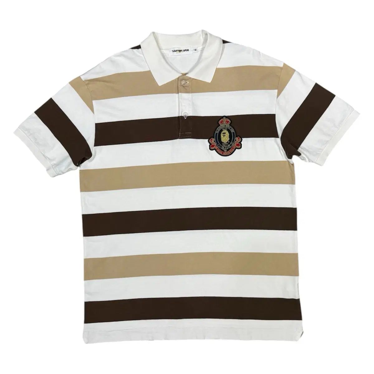 NIGO A BATHING APE アベイシングエイプ サル パッチ ストライプ ポロTシャツ カラーTシャツ 半袖 Tシャツ