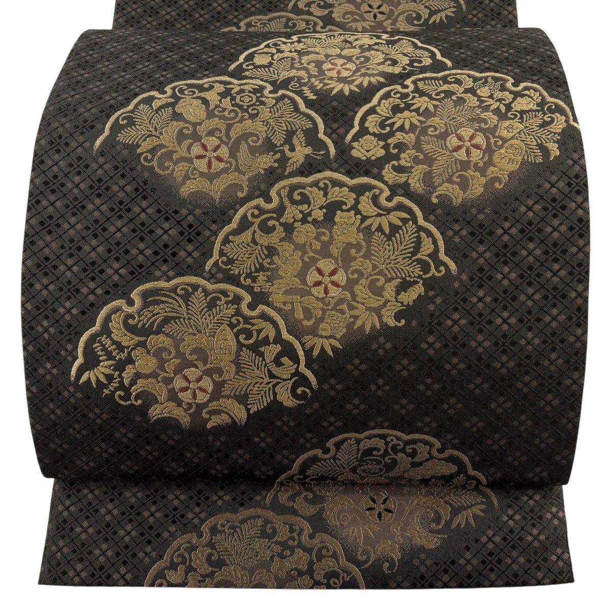 【美品】 袋帯 名品 雪輪 松葉 灰緑 六通 正絹 【中古】