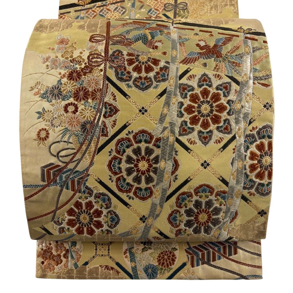 【美品】 袋帯 秀品 几帳 格天井 金糸 金色 六通 正絹 【中古】