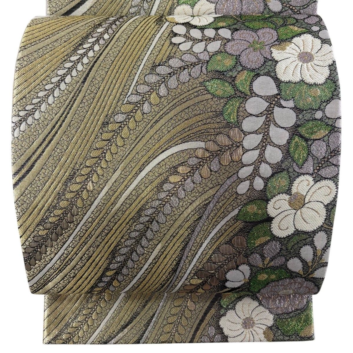 【美品】 袋帯 秀品 辻が花柄 箔 金糸 金色 六通 正絹 【中古】