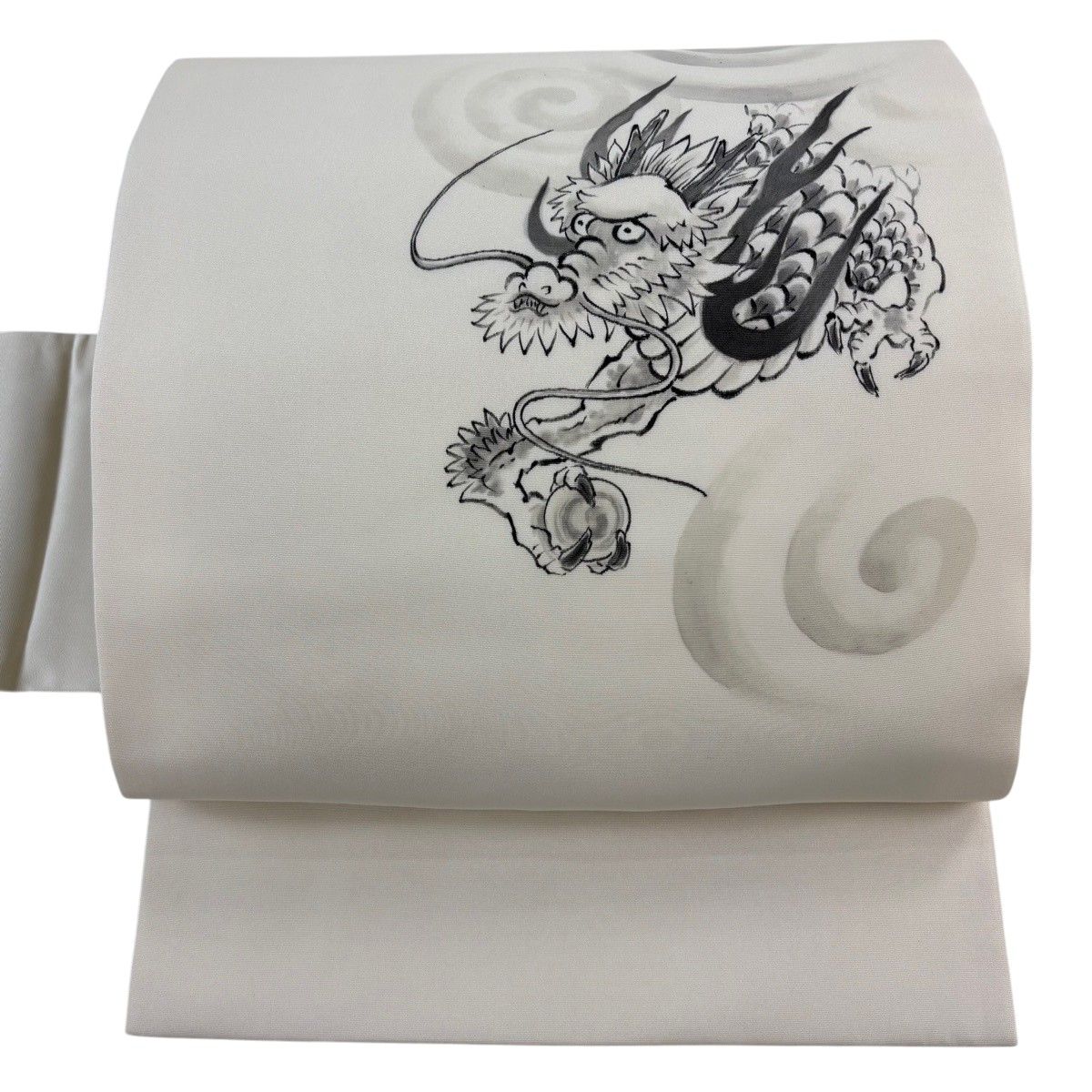 【美品】 名古屋帯 逸品 龍 白 正絹 【中古】