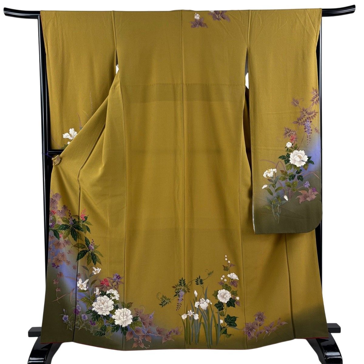 振袖 身丈165cm 裄丈65.5cm M 袷 草花 牡丹 金彩 ぼかし 黄土色 正絹 秀品 【中古】 6,688円