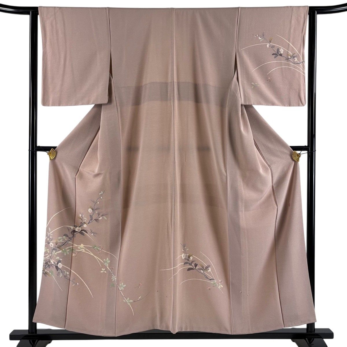 訪問着 身丈155cm 裄丈63cm S 袷 落款 枝花 葉柄 ピンクベージュ 正絹 秀品 【中古】 6,336円