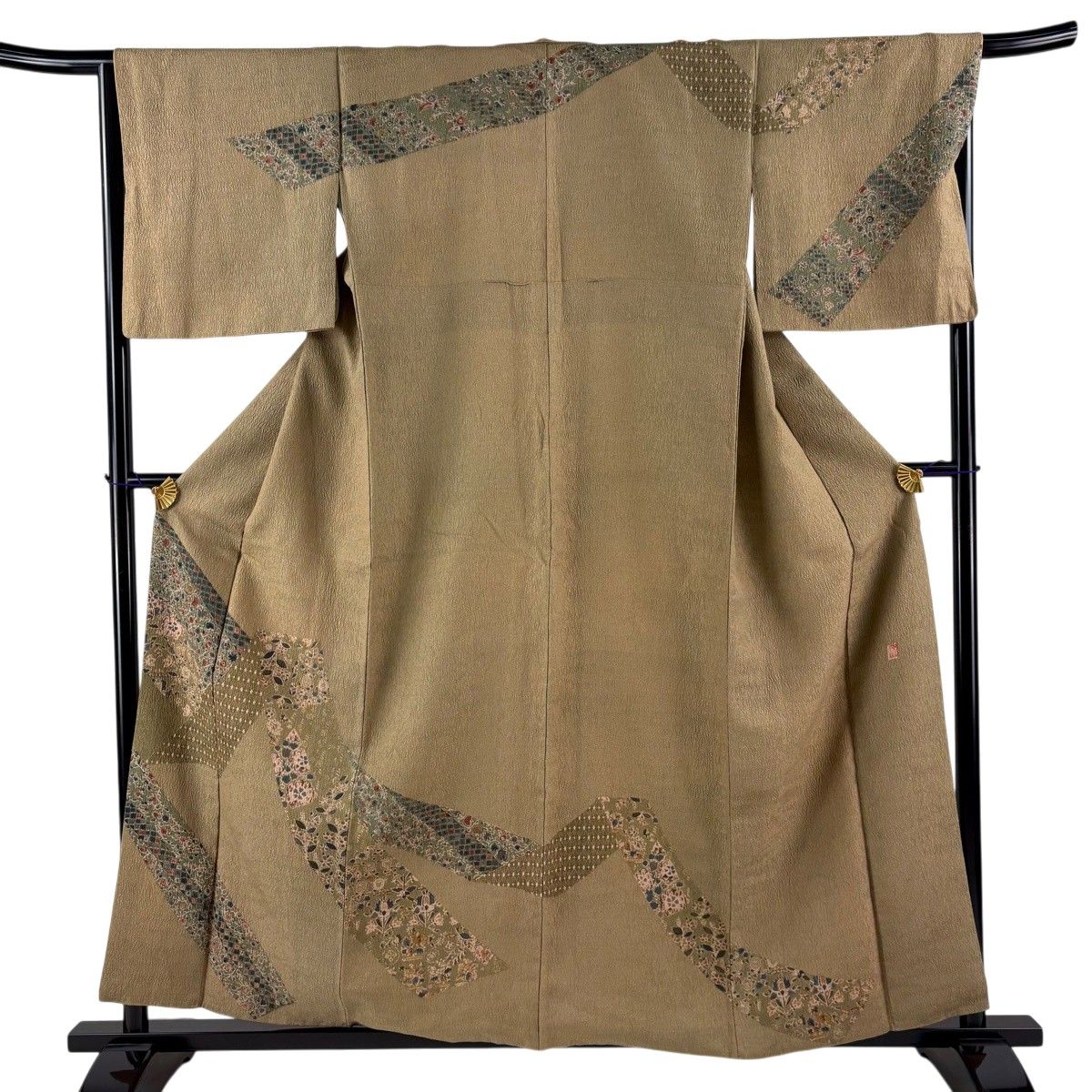 訪問着 身丈158cm 裄丈67cm M 袷 落款 草花 菱 茶色 正絹 秀品 【中古】