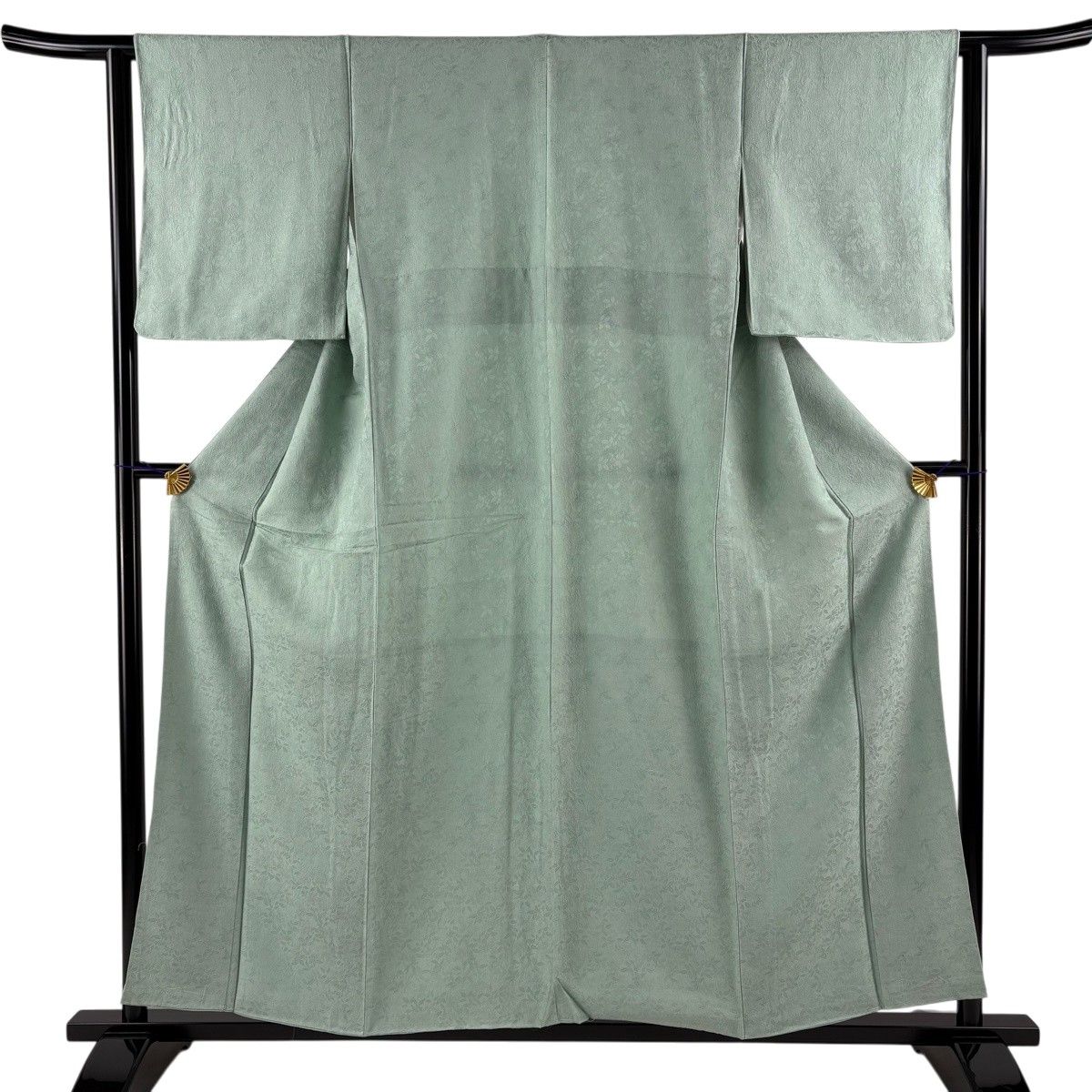 【美品】 色無地 身丈156.5cm 裄丈63cm S 袷 地紋 薄緑 正絹 秀品 【中古】