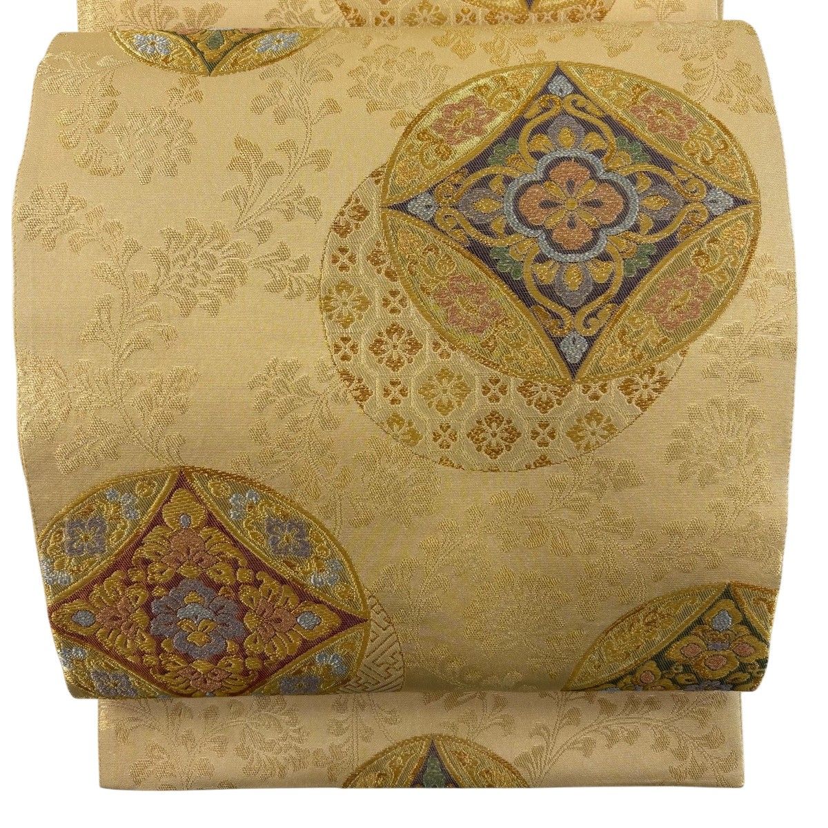 【美品】 袋帯 秀品 華文 七宝 金銀糸 箔 金色 六通 正絹 【中古】