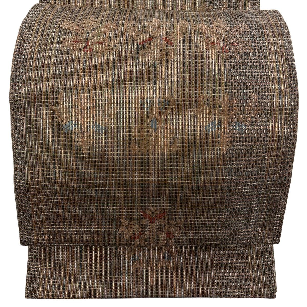 【美品】 袋帯 秀品 草花 金糸 茶色 全通 正絹 【中古】