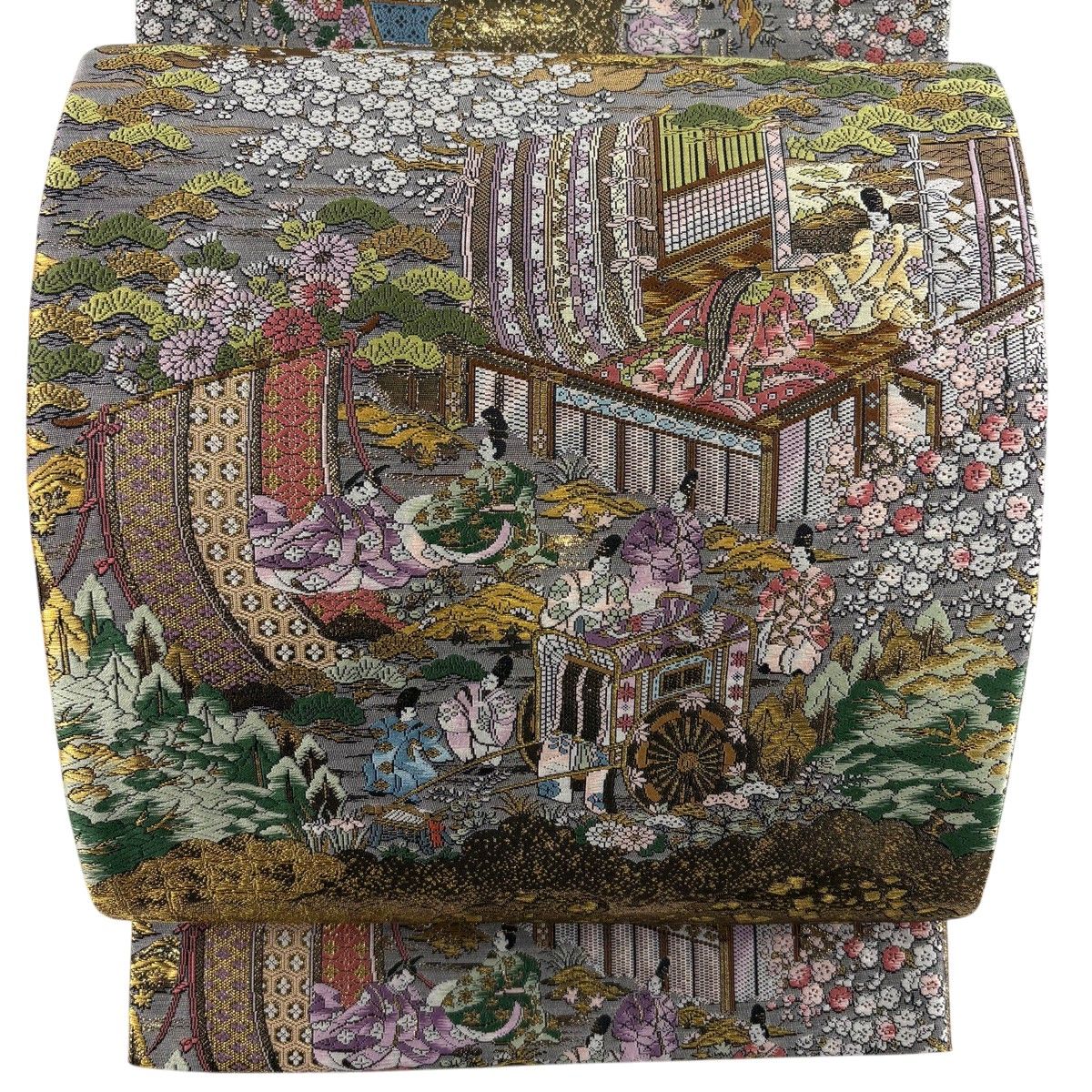 【美品】 袋帯 秀品 京洛時代祭還幸絵巻 人物 金糸 箔 金色 お太鼓柄 正絹 【中古】
