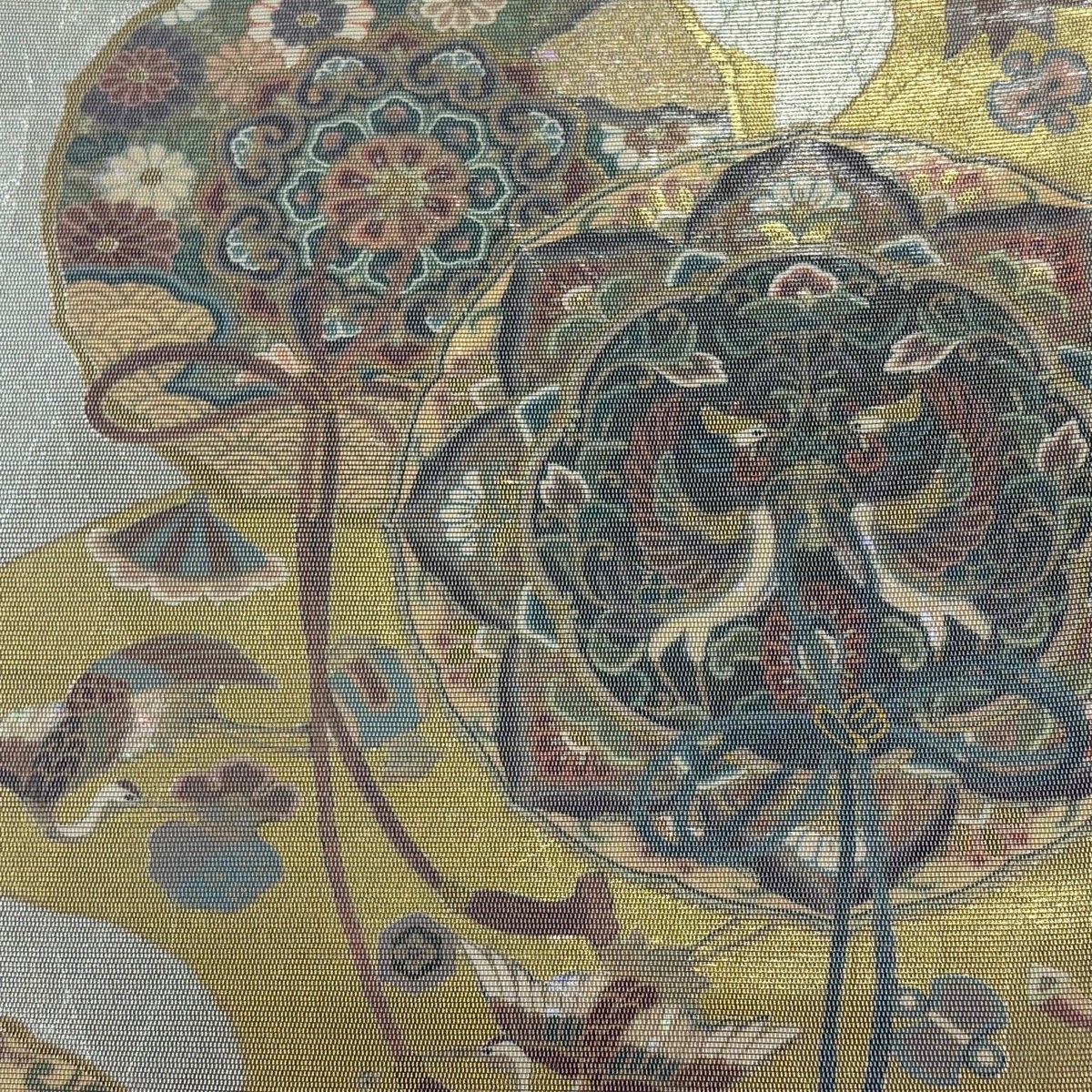 【美品】 袋帯 秀品 鏡裏文 宝尽くし 箔 銀色 お太鼓柄 正絹 【中古】