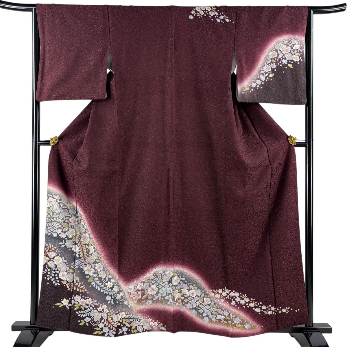 訪問着 身丈159.5cm 裄丈65cm M 袷 草花 楓 銀通し 金彩 赤紫 正絹 名品 【中古】 13,884円