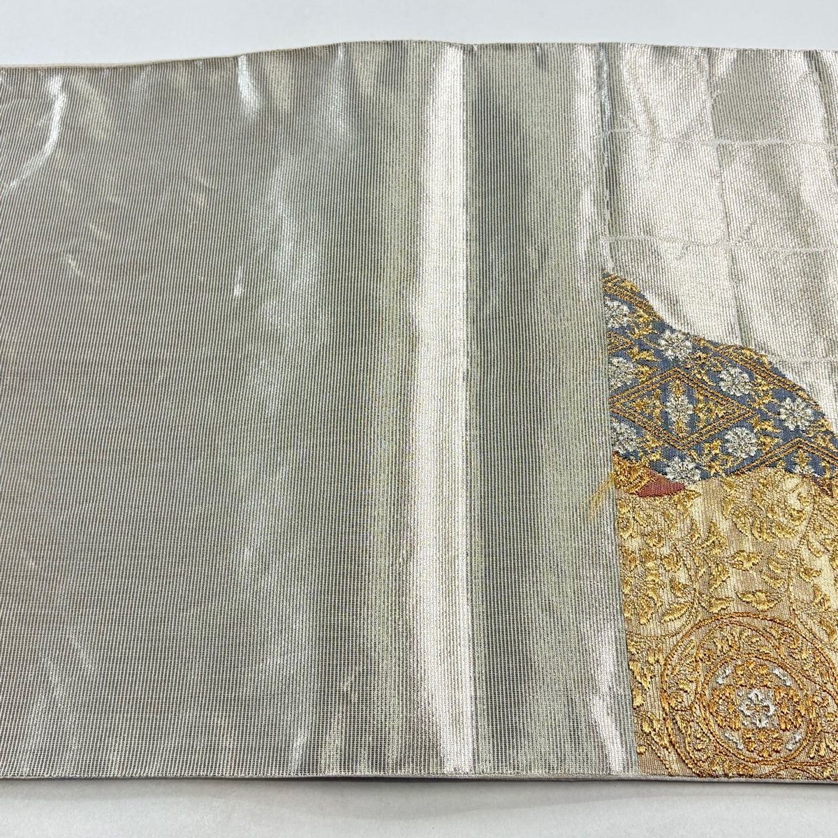 【美品】 袋帯 秀品 花唐草 蜀江文 金銀糸 箔 銀色 六通 正絹 【中古】