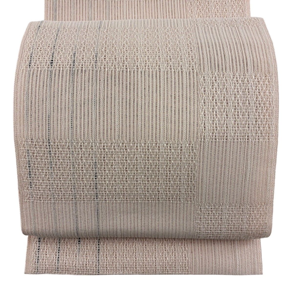 【美品】 名古屋帯 秀品 松葉仕立て 八寸名古屋帯 夏帯 縞 変わり市松 薄ピンク 正絹 【中古】