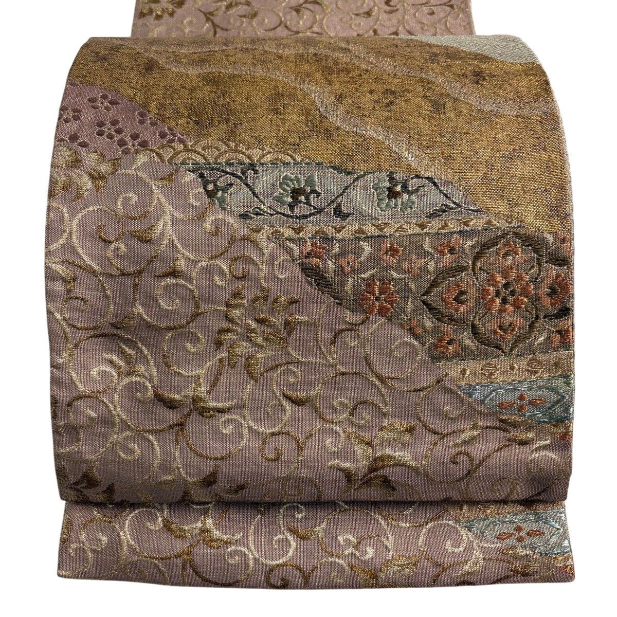 【美品】 袋帯 秀品 花唐草 流水 金糸 箔 薄小豆 お太鼓柄 正絹 【中古】 6,512円