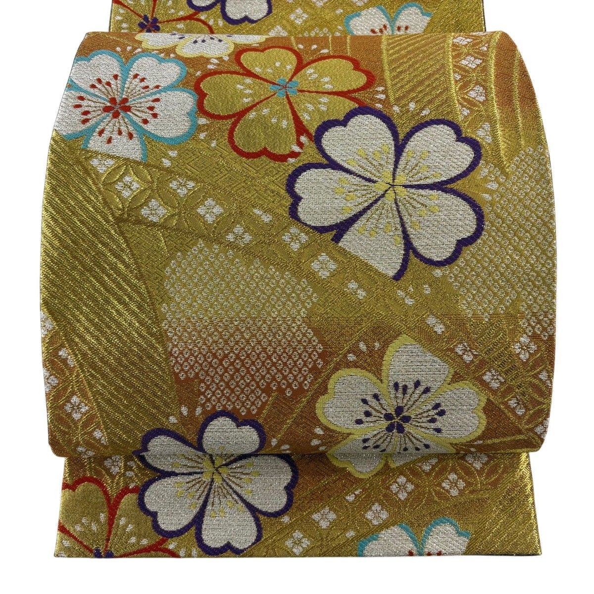 【美品】 袋帯 秀品 桜 七宝文 金糸 箔 金色 六通 正絹 【中古】 6,688円