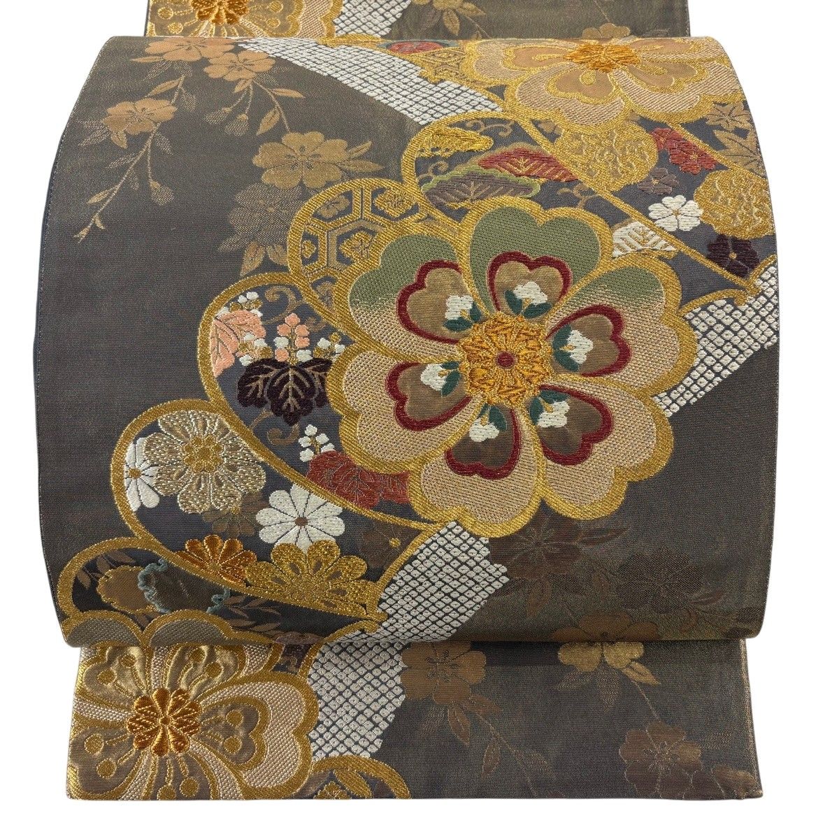 【美品】 袋帯 秀品 桜 菊 金糸 箔 金色 全通 正絹 【中古】