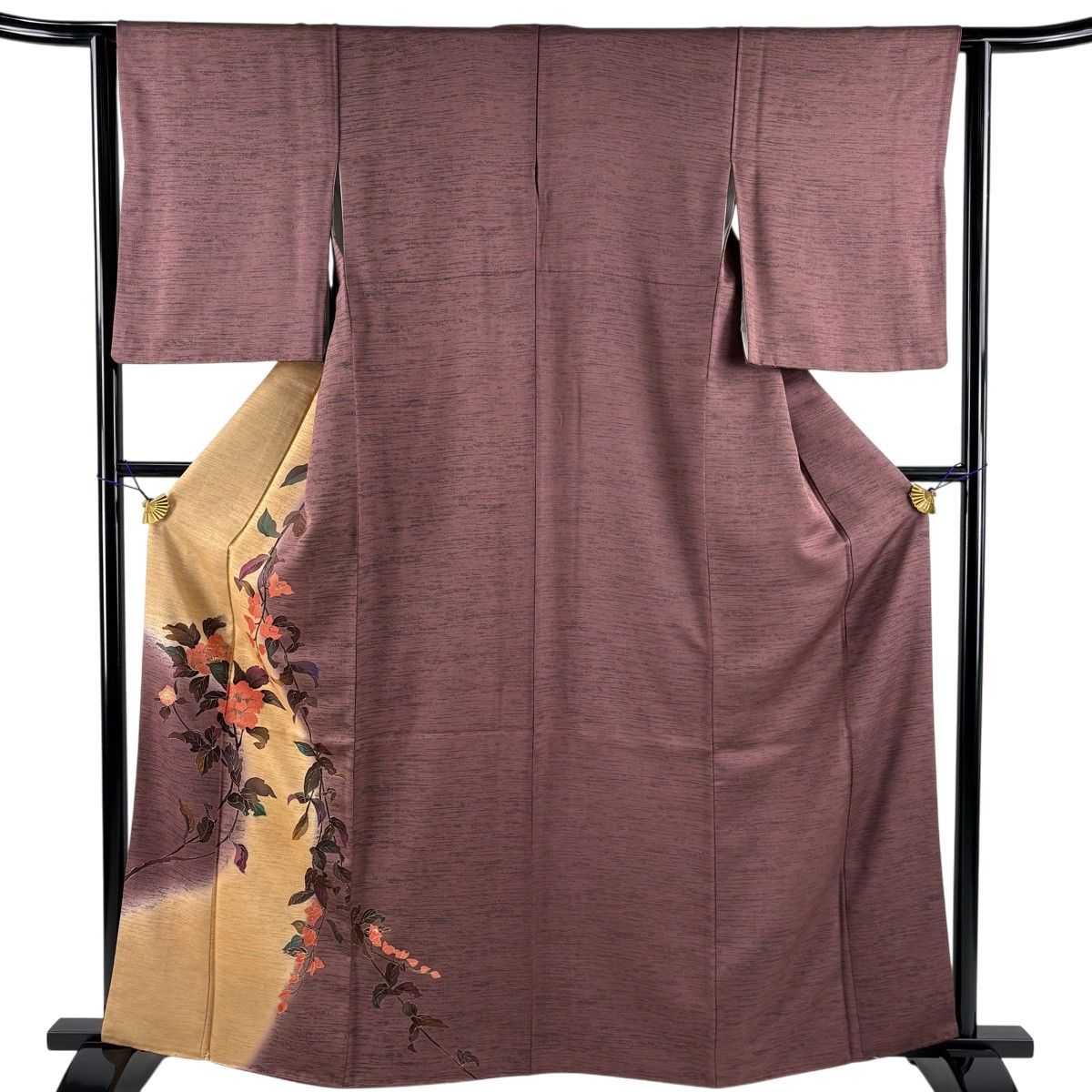 訪問着 身丈162.5cm 裄丈62cm S 袷 草花 金彩 染め分け 赤紫 正絹 秀品 【中古】 8,800円