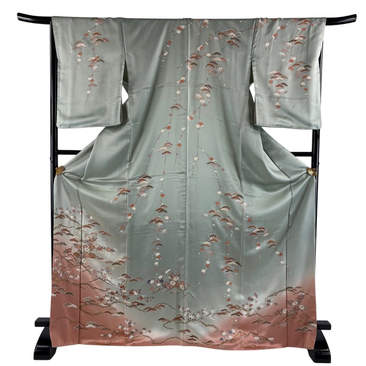 訪問着 身丈169cm 裄丈68cm L 袷 菊 松 金彩 ぼかし 薄緑 正絹 秀品 【中古】 8,800円