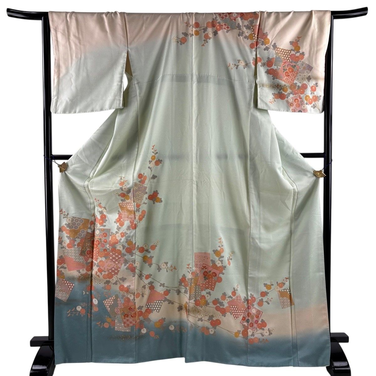 訪問着 身丈169cm 裄丈66.5cm M 袷 色紙 菊 金彩 ぼかし 薄緑 正絹 秀品 【中古】 8,800円