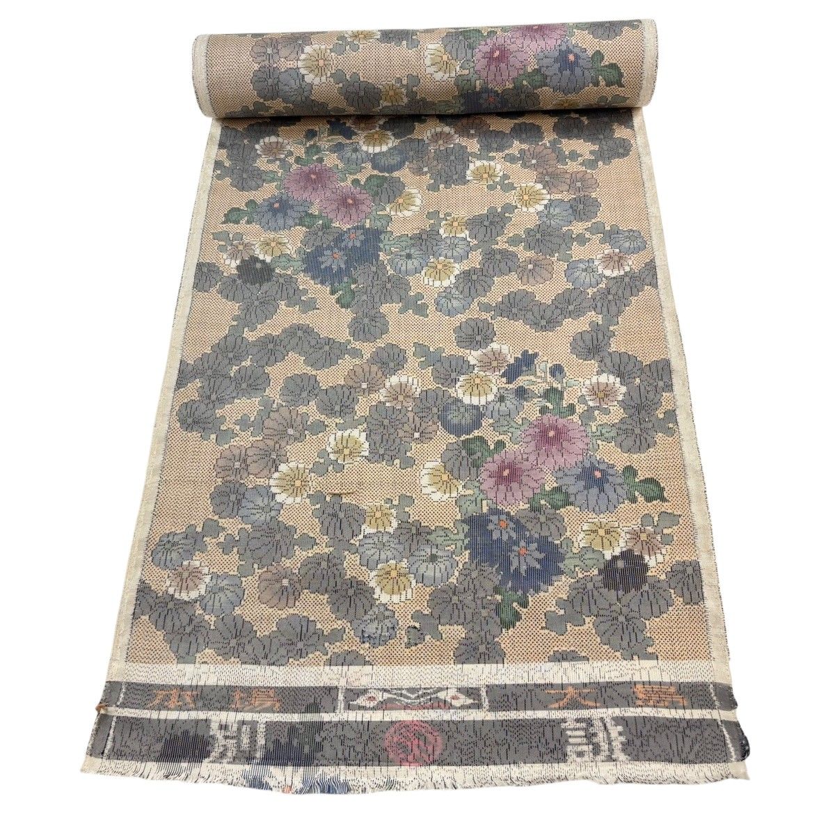 反物 秀品 大島紬 菊 絣柄 薄茶色 正絹 【中古】