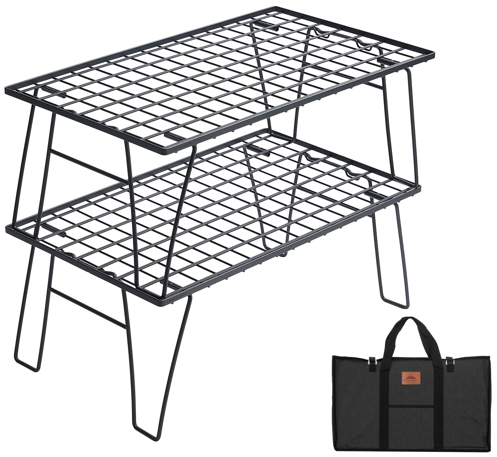 キャンピングムーン(CAMPING MOON) フィールドラック メッシュ キャンプ用 収納ラック スチール製 2段セット 軽量 薄型 ブラック ケース付き T-235-2Tpms d8f1cbfe