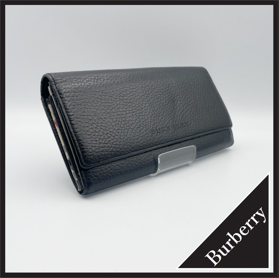 Burberry（バーバリー）長財布 フラップ レザー ノバチェック シボ革
