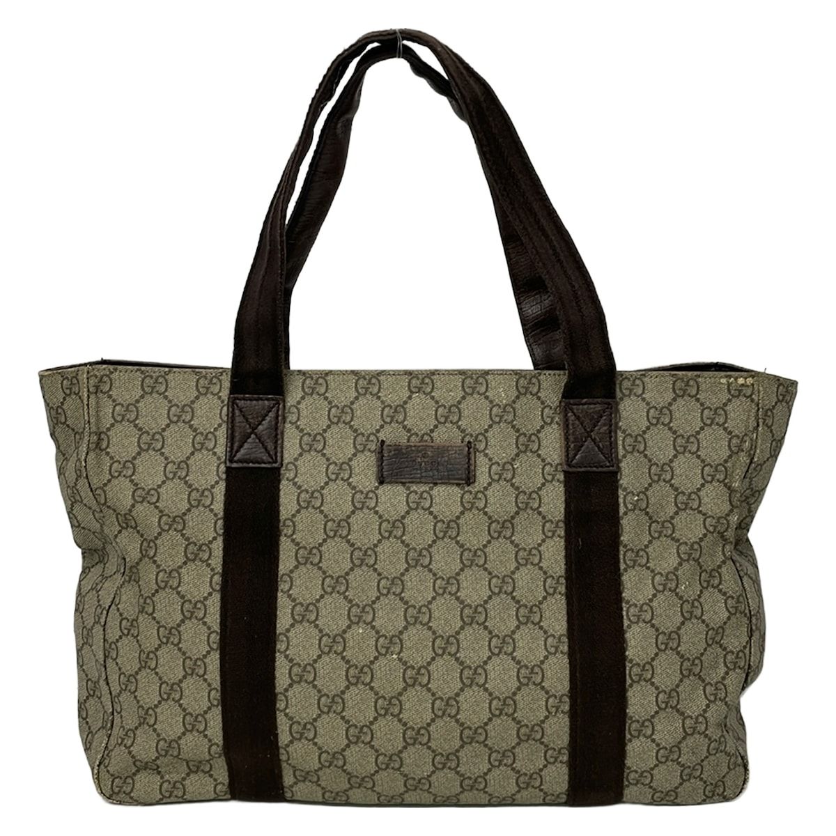 GUCCI(グッチ) トートバッグ GGプラス・GGスプリーム 141624 ベージュ×ダークブラウン レザー