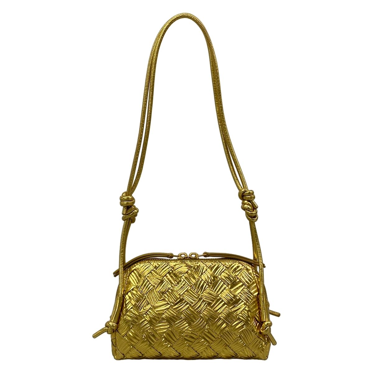 BOTTEGA VENETA(ボッテガヴェネタ) ショルダーバッグ美品 コンサートポーチ 794258 ゴールド 型押し加工 レザー