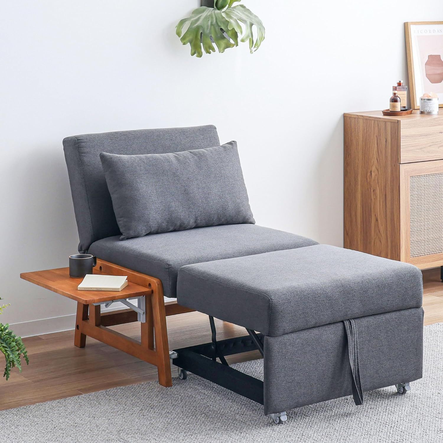 VENTOTA 3WAY ソファベッド 幅67cm 1人掛けソファ カウチソファ リクライニングソファ 収納付 座椅子 サイドテーブル付 おしゃれ 無垢材 コンパクト 北欧 一人暮らし Erika-CGYｍａ