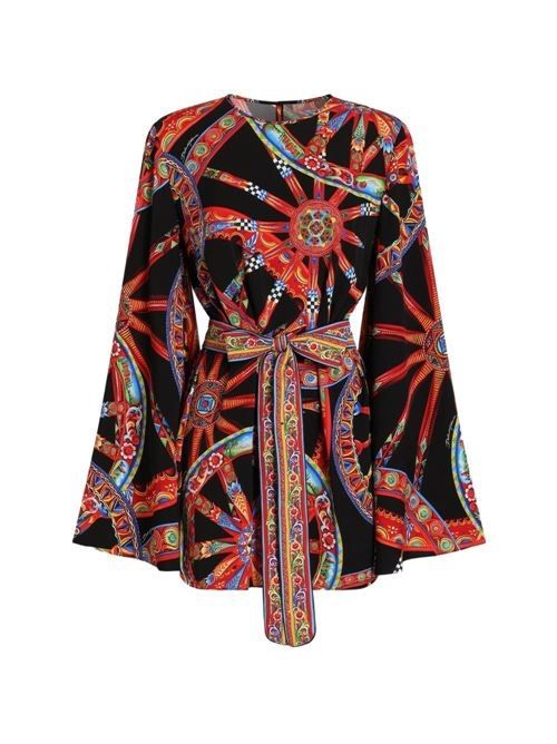 DOLCE & GABBANA CARRETTI シルクプリント ミニドレス 送料無料