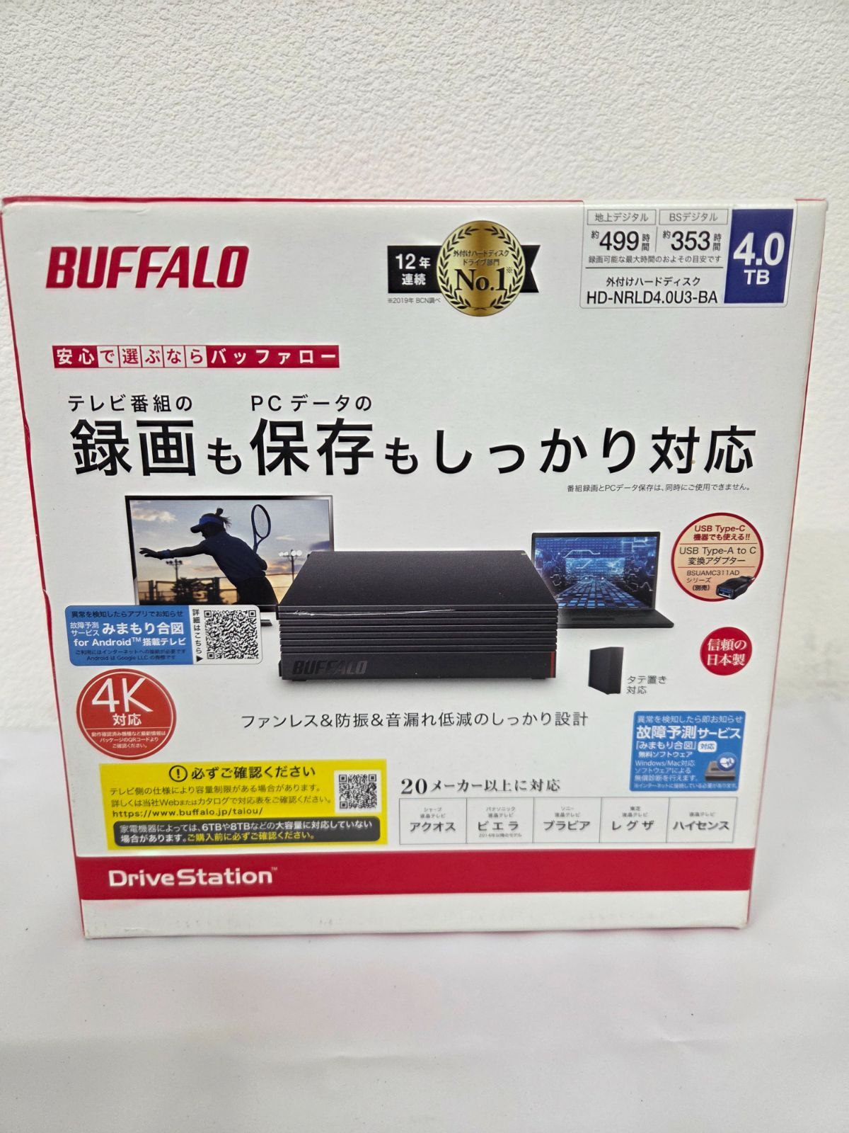 バッファロー BUFFALO 外付けHDD 4TB DriveStation 9,750円