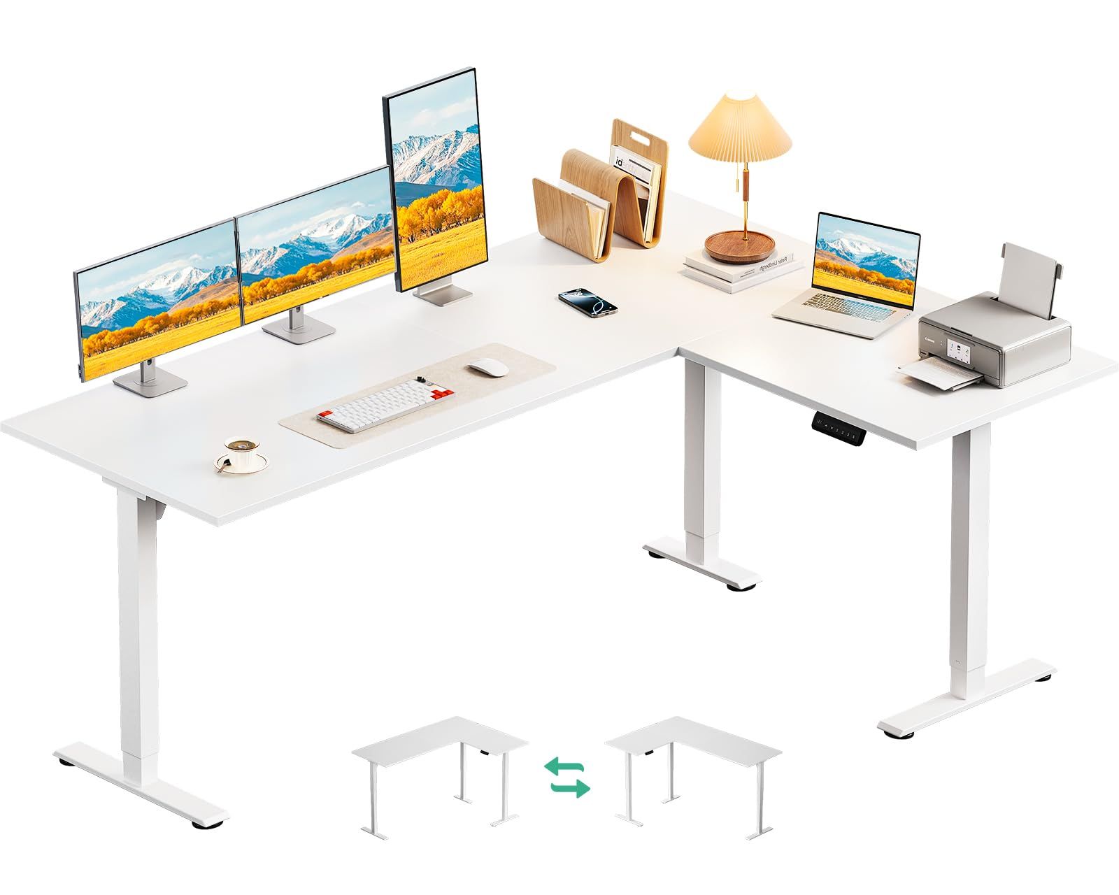 AODK 昇降デスク 電動 L字型 昇降式デスク 幅160 メモリー機能 standing desk 電動昇降 衝突検知 静音 机 オフィス ワーク ?子 組立簡単 ホワイトｍａ
