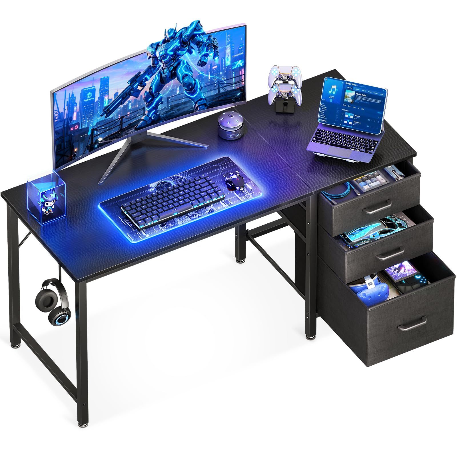 AODK デスク 机 pcデスク引き出し3杯付き 幅120cm ゲーミングデスク パソコンデスク computer desk 左右入れ替え対応 ゲーム オフィス 省スペース 在宅ワーク 組立簡単 黒ｍａ 9,550円