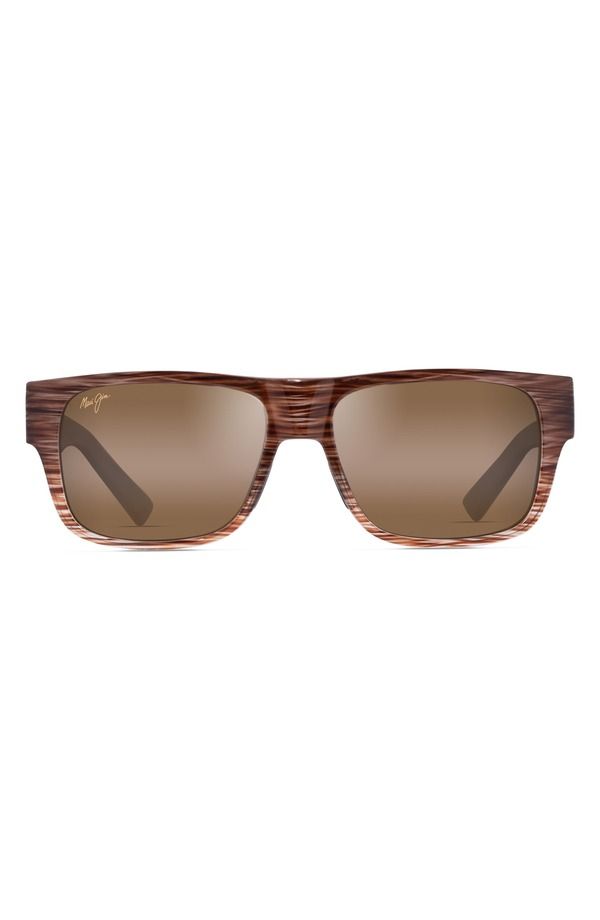 マウイジム メンズ アクセサリー サングラス・アイウェア プラスサイズ Maui Jim Keahi 56mm PolarizedPlus2 Rectangular Sunglasses BROWN