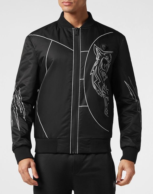 プレイン スポーツ メンズ アウター ジャケット・ブルゾン ナイロン PLEIN SPORT Nylon Bomber Tiger Court Edition Men black ブラック