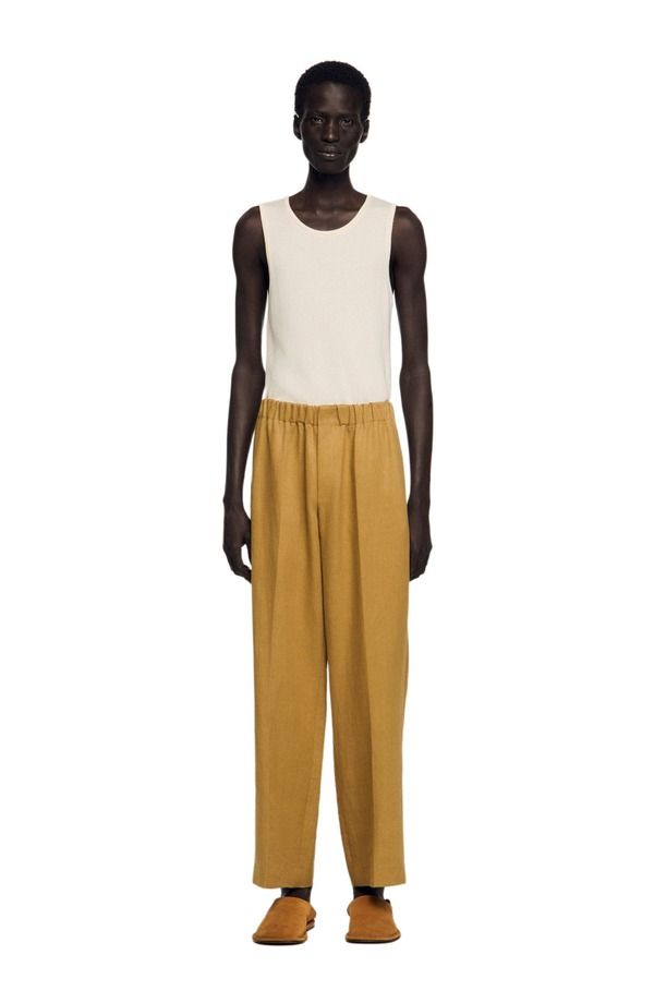 サンドロ メンズ ボトムス カジュアルパンツ リネン SANDRO Wideleg elasticated linen trousers Nut