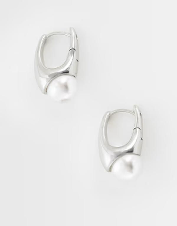 リクレイム ヴィンテージ メンズ アクセサリー ピアス・イヤリング Reclaimed Vintage silver hoop earrings with pearl detail SILVER シル
