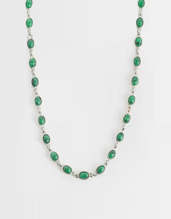 リクレイム ヴィンテージ レディース アクセサリー ネックレス・チョーカー・ペンダントトップ Reclaimed Vintage silver and malachite neck chain SIL