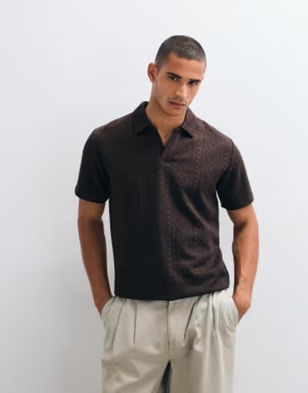 ブレーブソウル メンズ トップス ポロシャツ ニット Brave Soul knitrophy neck polo top in chocolate BROWN ブラウン 11,684円