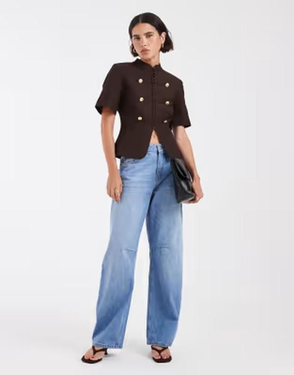 エイソス レディース トップス Tシャツ ASOS DESIGN military detail fitted shirt in chocolate brown ブラウン