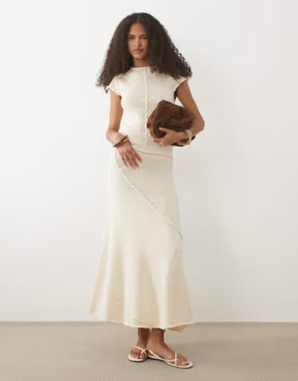 マンゴ レディース ボトムスカート Mango Aitana textu red midaxi skirt in cream part of a set CREAM クリーム