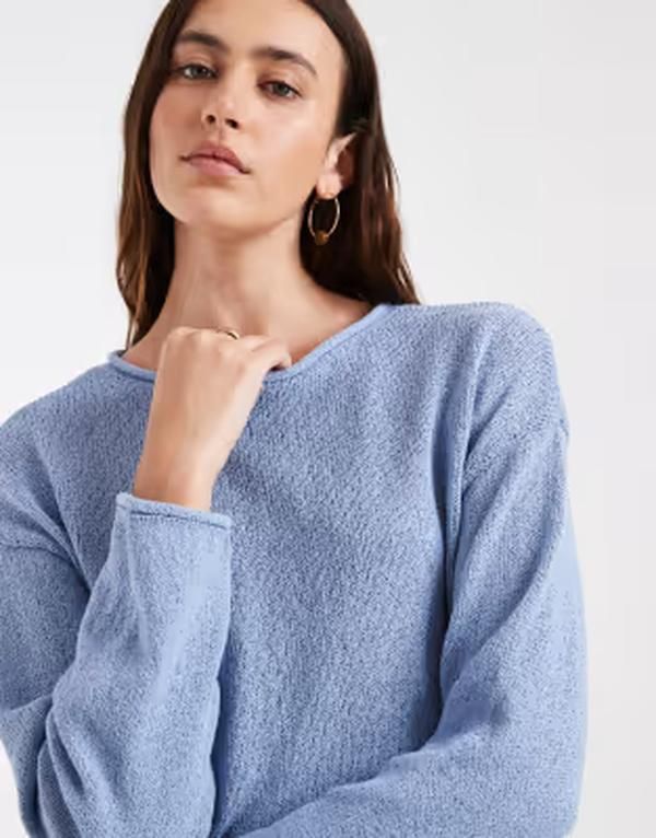 オンリー レディース アウター ニット・セーター ONLY wide neck loose fit sweater in light BLUE ブルー
